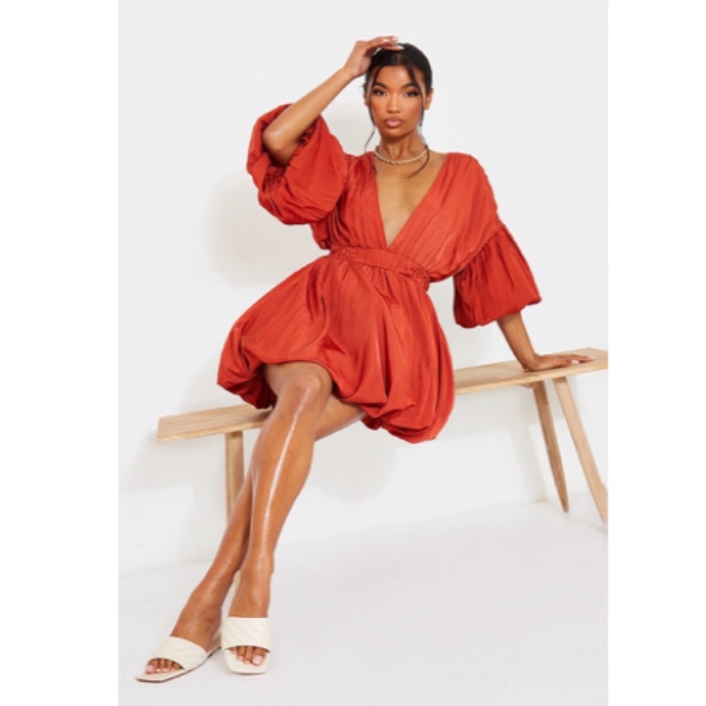Terracotta Puff Sleeve Dress